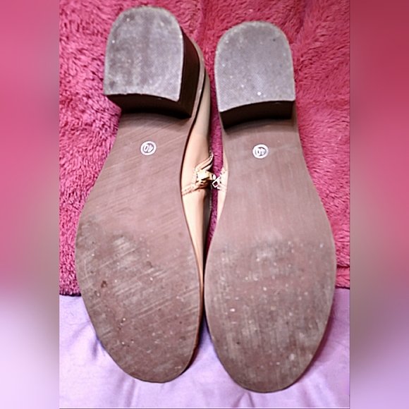 NWOT Open-toe funky chunky heels size 9 (runs large) beige leather - Picture 3 of 5